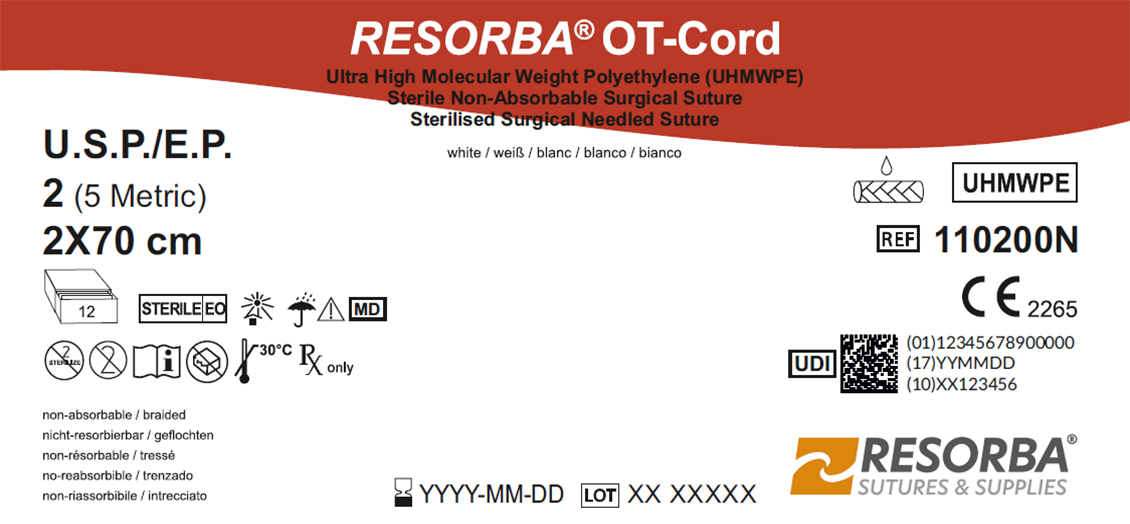 Ресорба OT-cord USP 4-0 білий, довжина 45см, колюча голка 12 мм, 1/2 кола